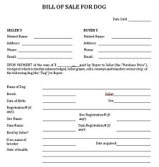 Printable Dog Bill of Sale Form