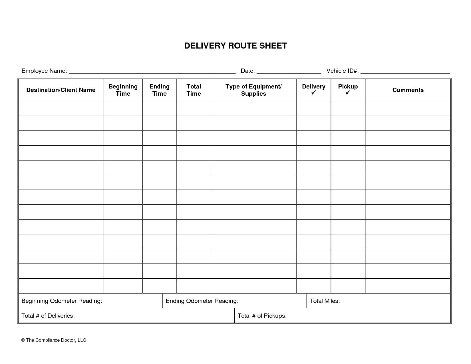 Printable Driver Log Template Sample