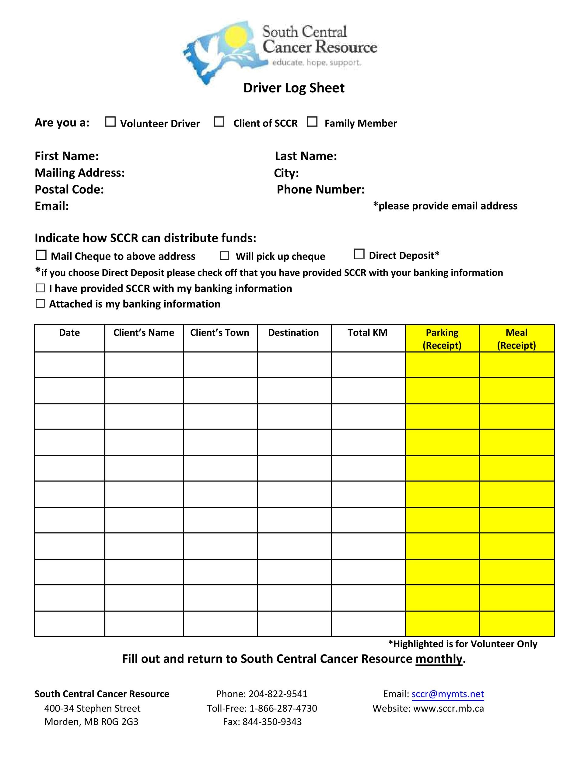 Printable Driver Log Template