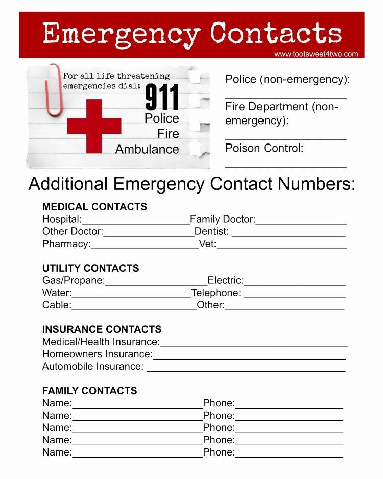 Printable Emergency Contact List Template Sample