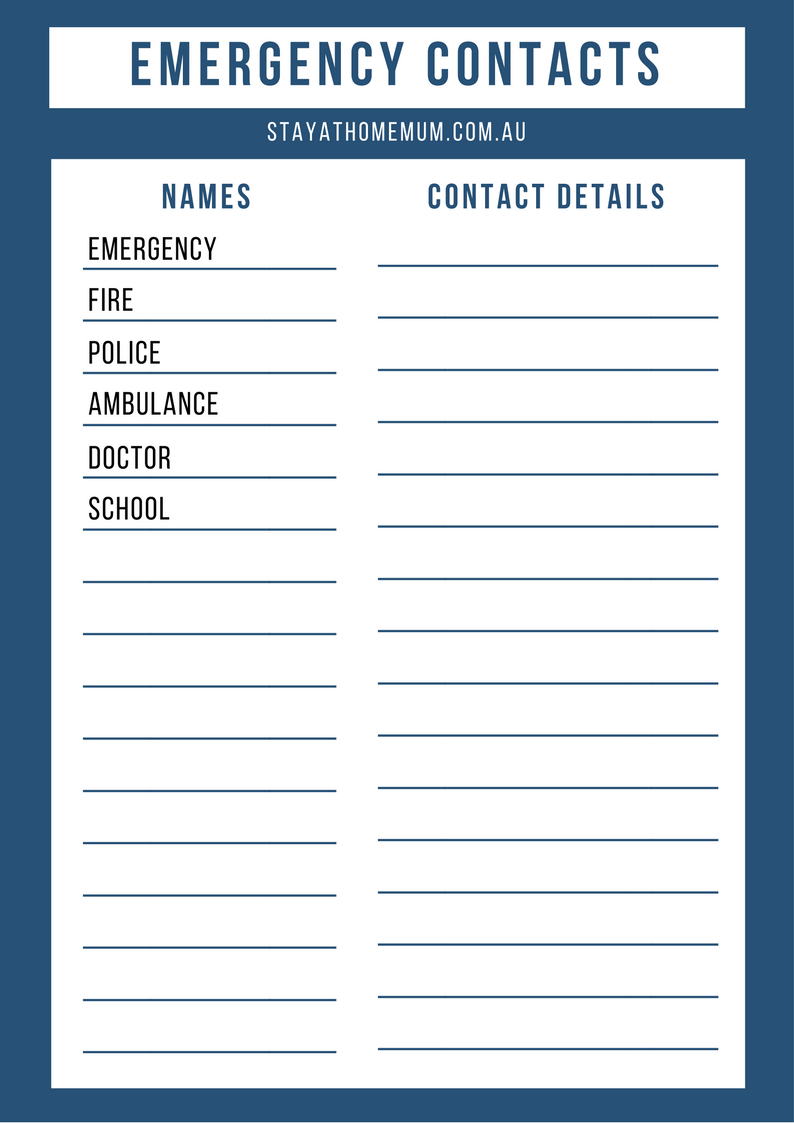 Printable Emergency Contact List Template