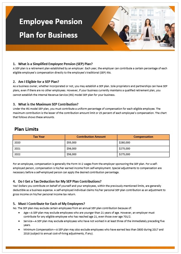 Printable Employee Pension Plan Template Example