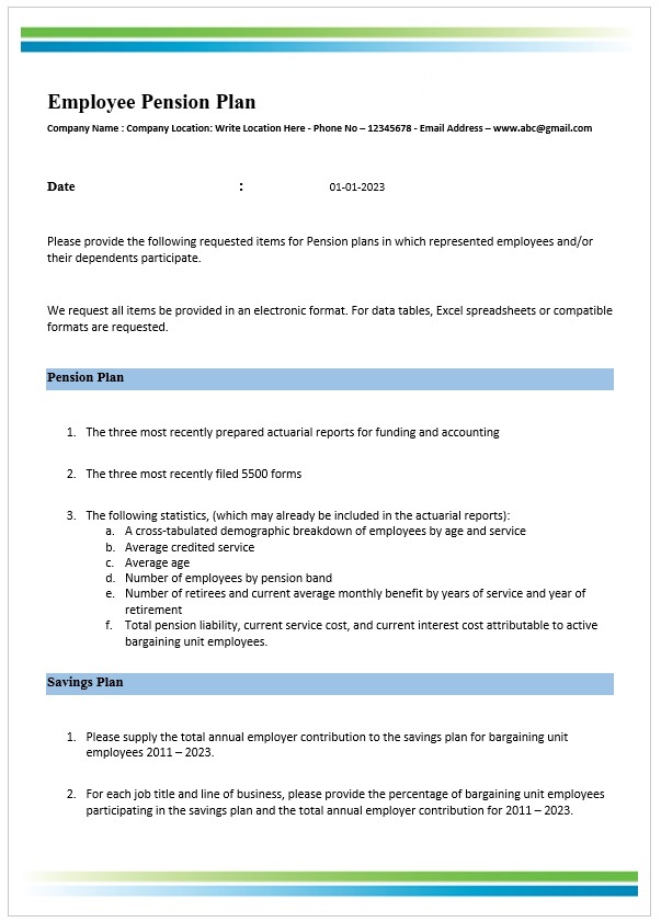 Printable Employee Pension Plan Template Sample