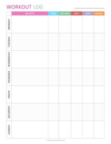 Printable Fitness Log Template Example | Templateral