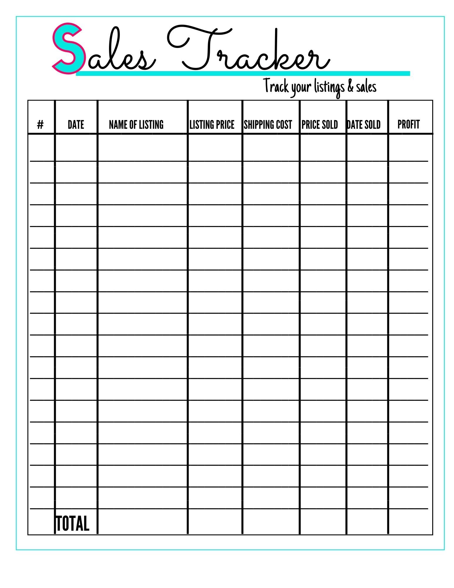 Printable Garage Sale Tracker Template Sample