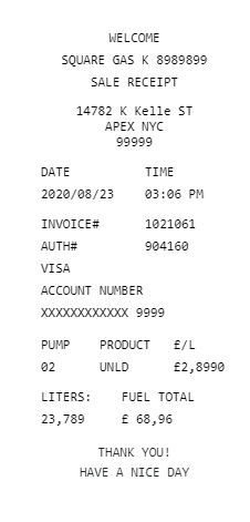 Printable Gas Receipt Template Example