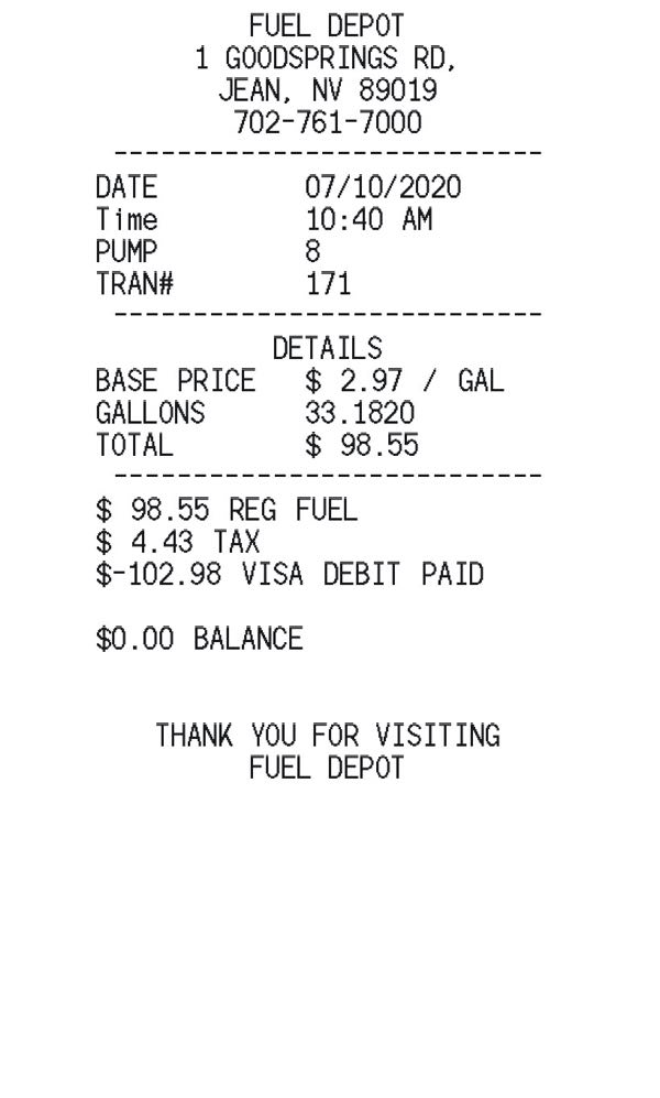 Printable Gas Receipt Template Sample