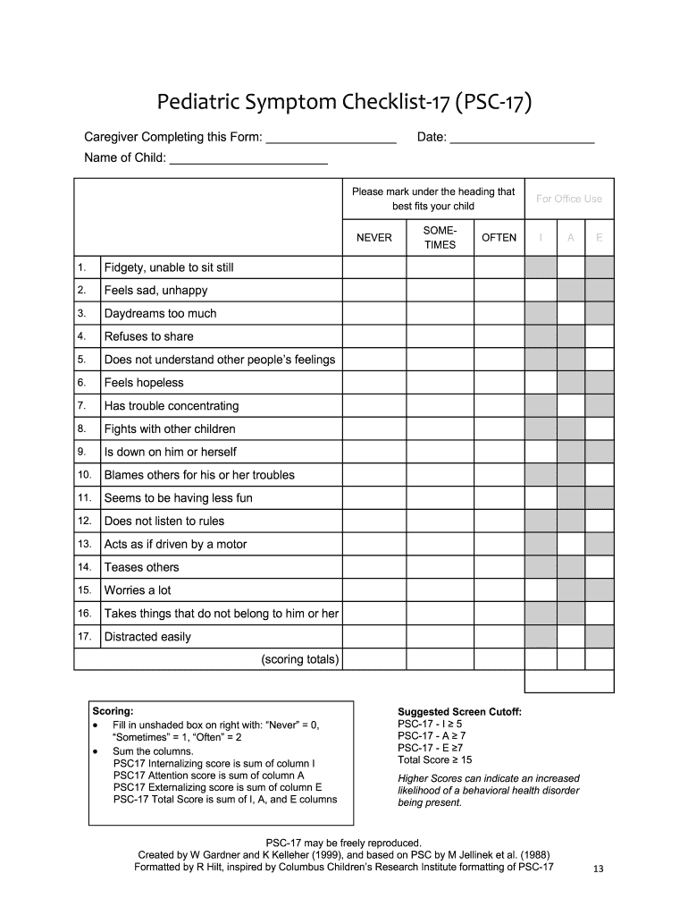 Printable General Symptom Checklist Template Example