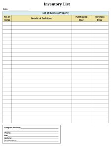 Printable Home Inventory Template Sample