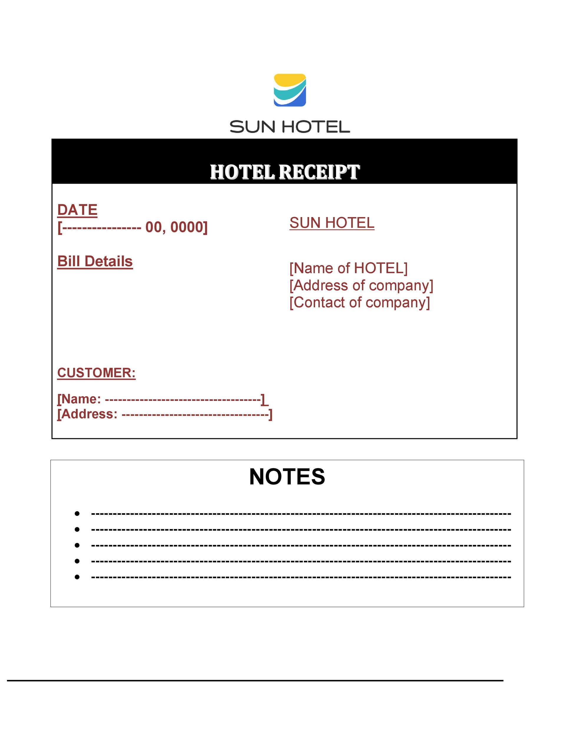 Printable Hotel Receipt Template Example