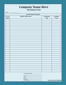 Printable Inventory List Template