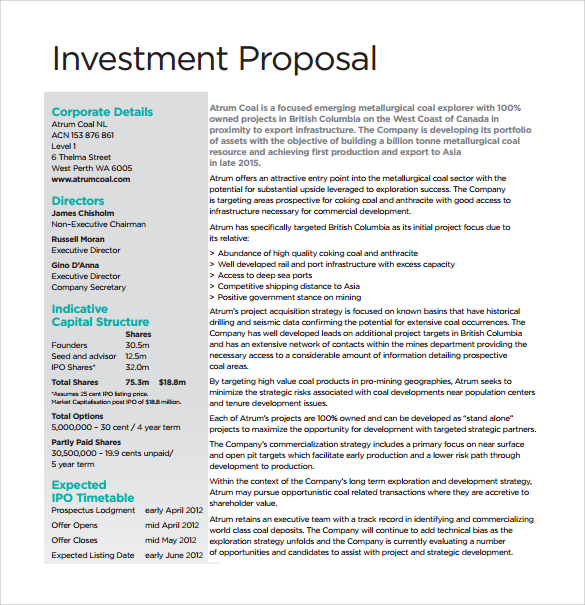 Printable Investment Proposal Template