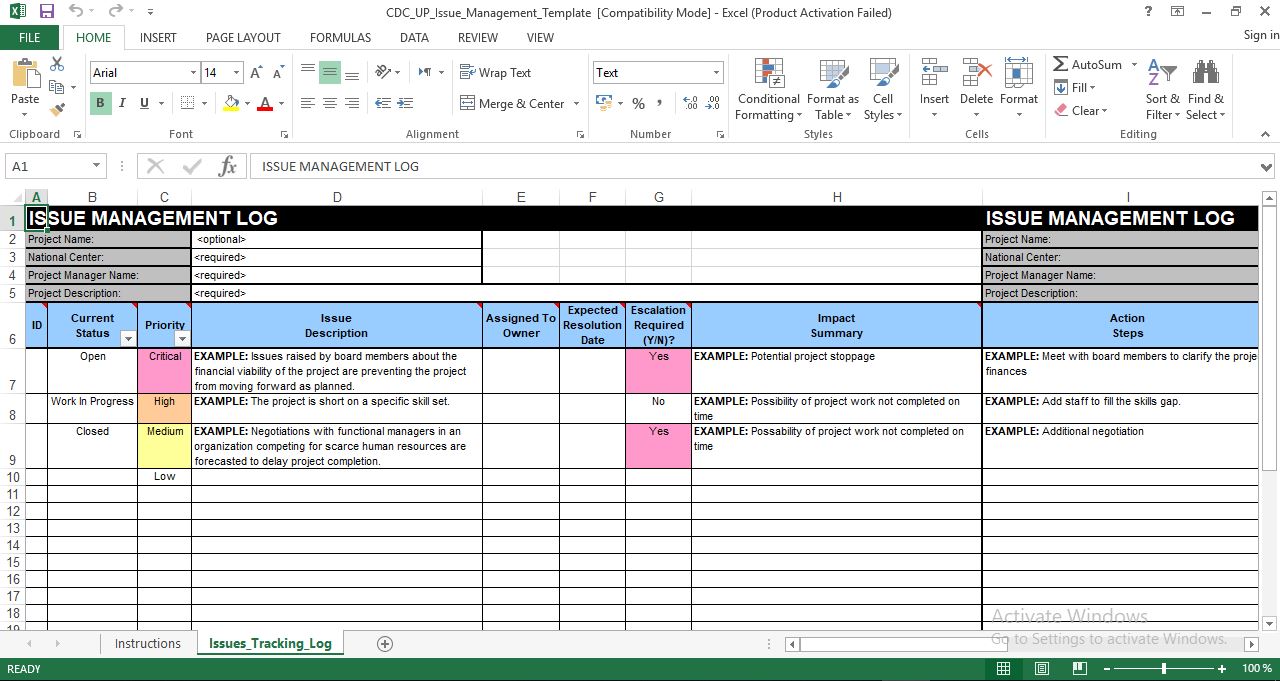 Printable Issue Management Log Template Example