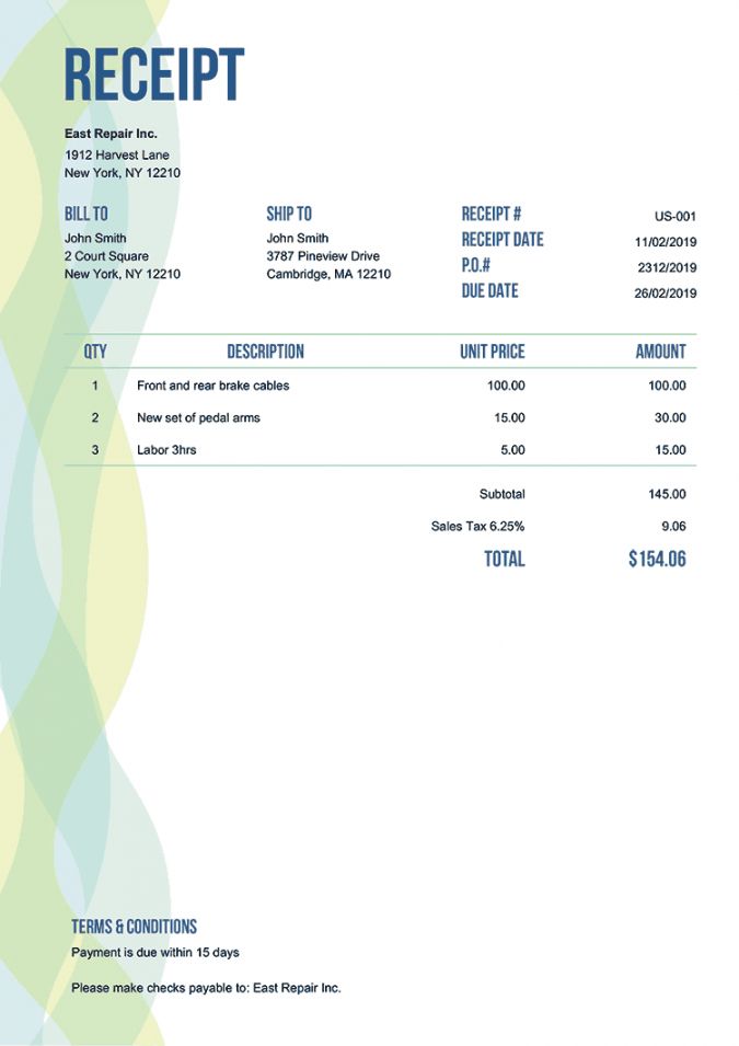 Printable Jewelry Receipt Template Example