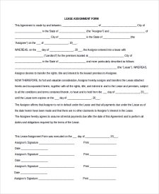 Printable Lease Assignment Form Sample