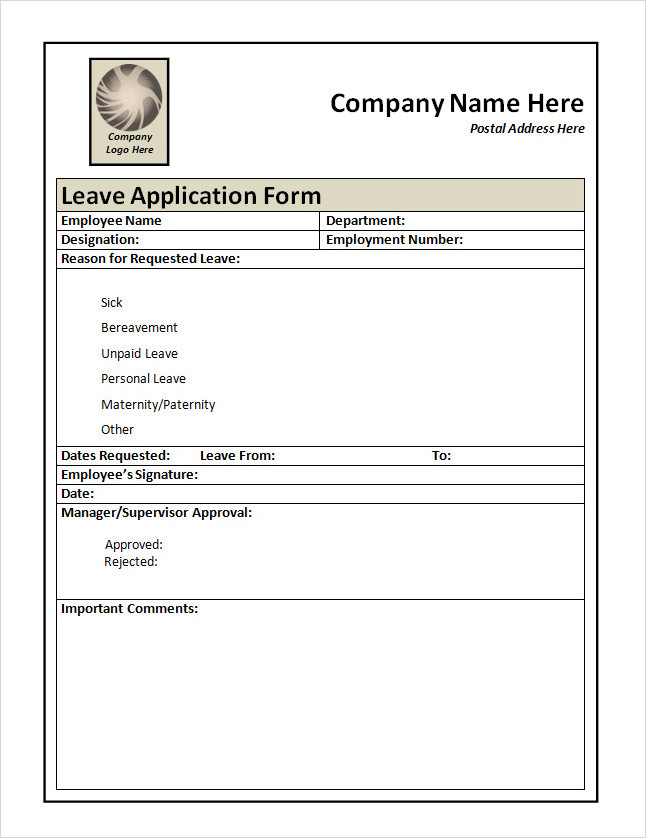 Printable Leave Application Form