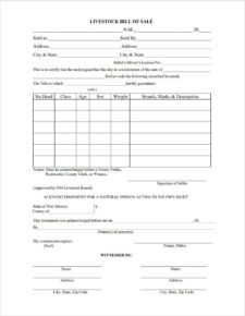 Printable Livestock Bill Of Sale Template