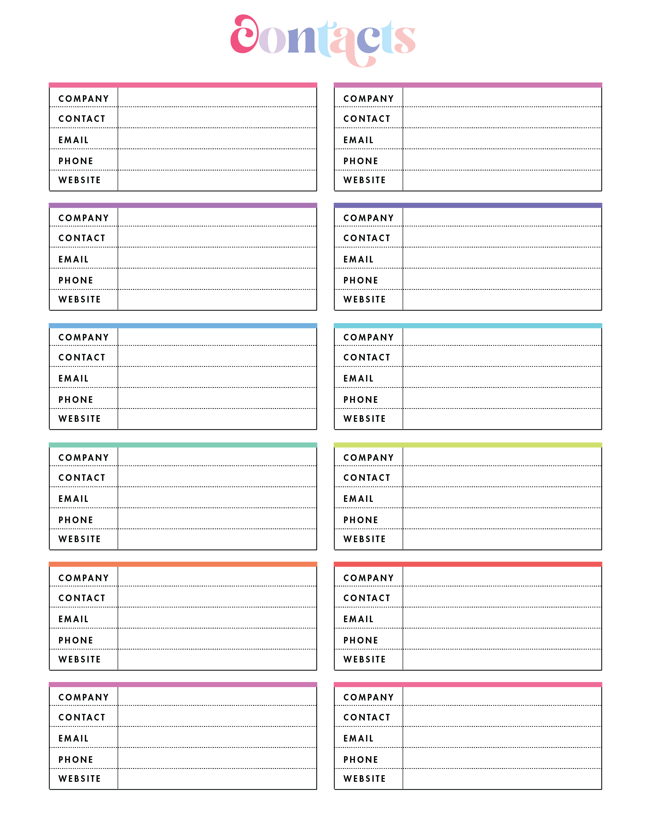 Printable Media Contact List Template Sample