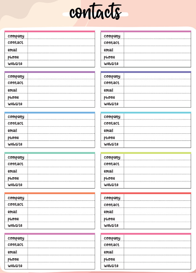 Printable Media Contact List Template