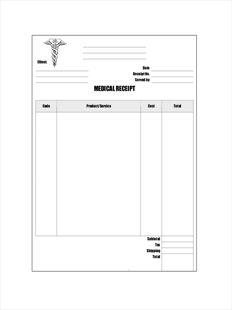 Printable Medical Receipt Template Example