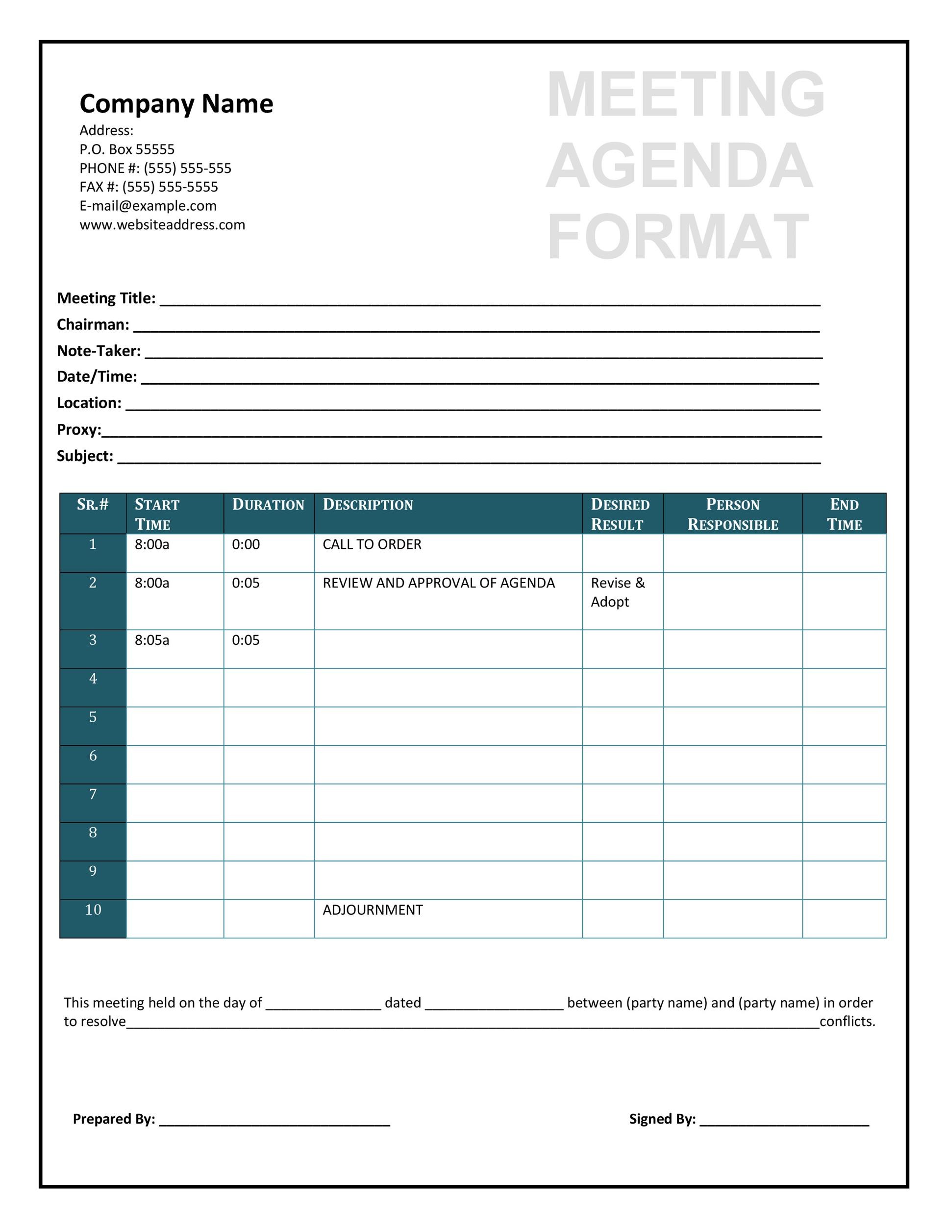 Printable Meeting Agenda Template Sample