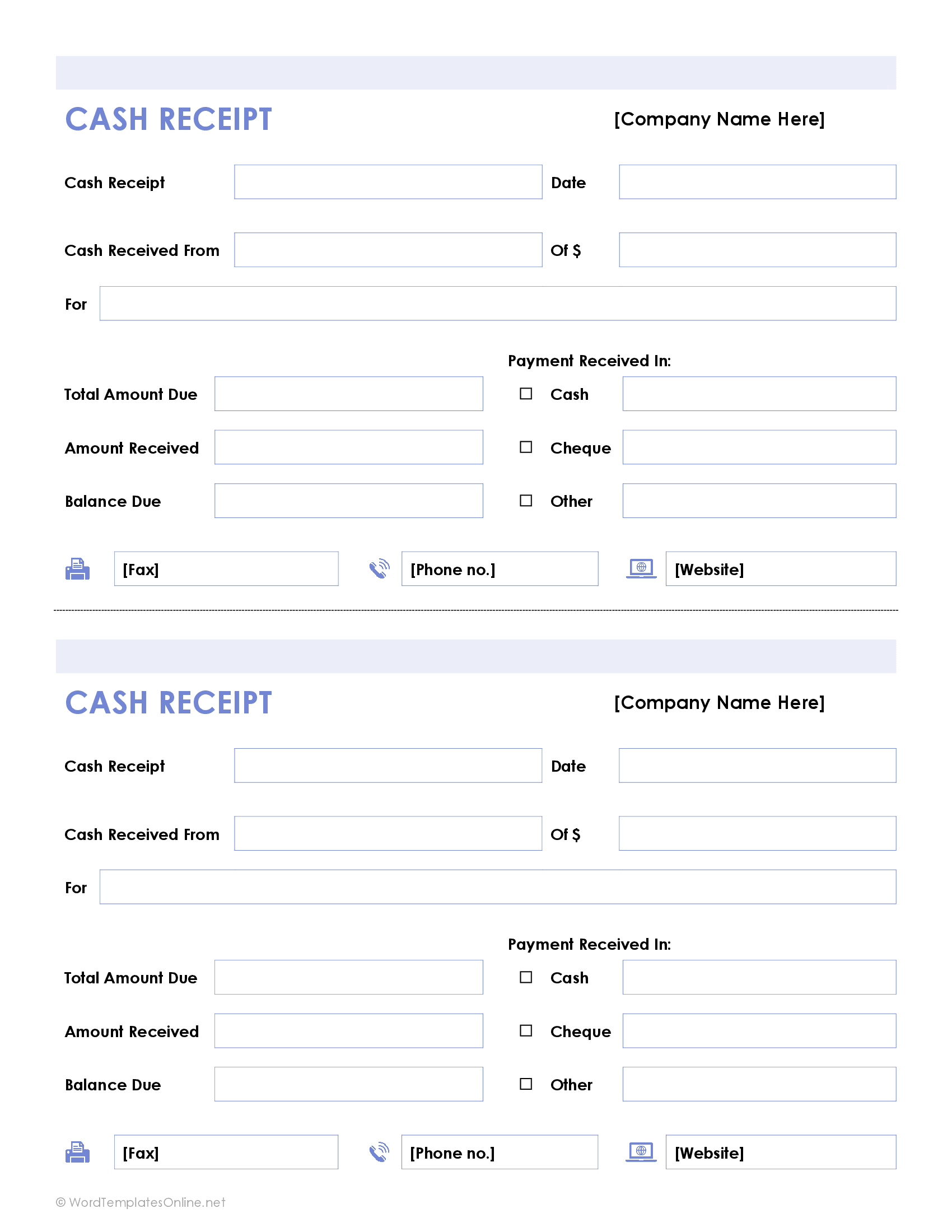 Printable Money Receipt Template Example