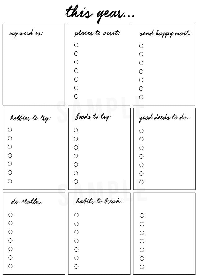 Printable New Years Resolution Template