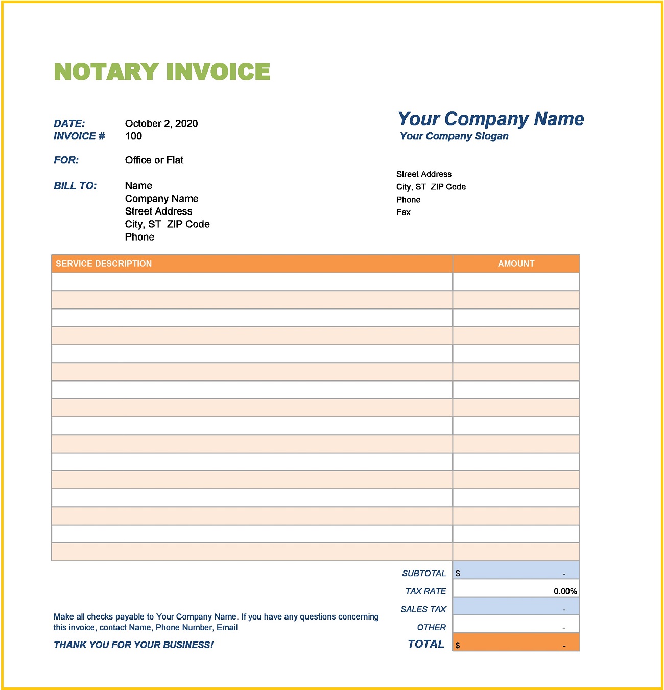 Printable Notary Receipt Template Sample