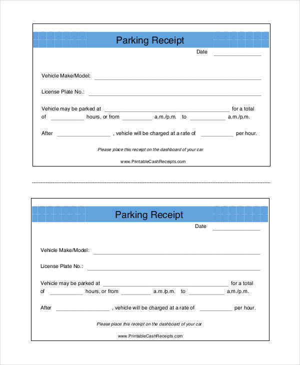 Printable Parking Receipt Template