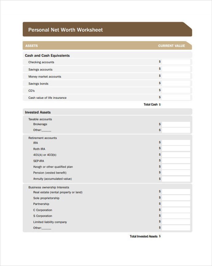 Printable Personal Net Worth Statement Template