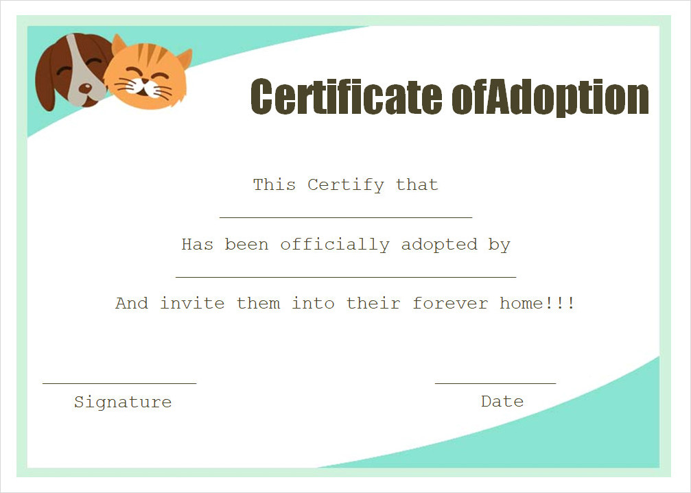 Printable Pet Adoption Certificate Template Free