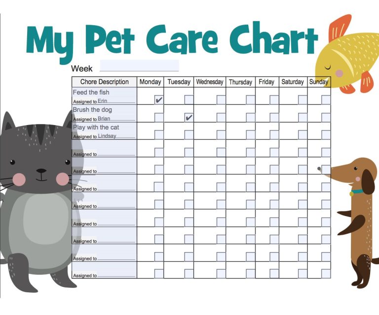 Printable Pet Care Checklist Template Example 