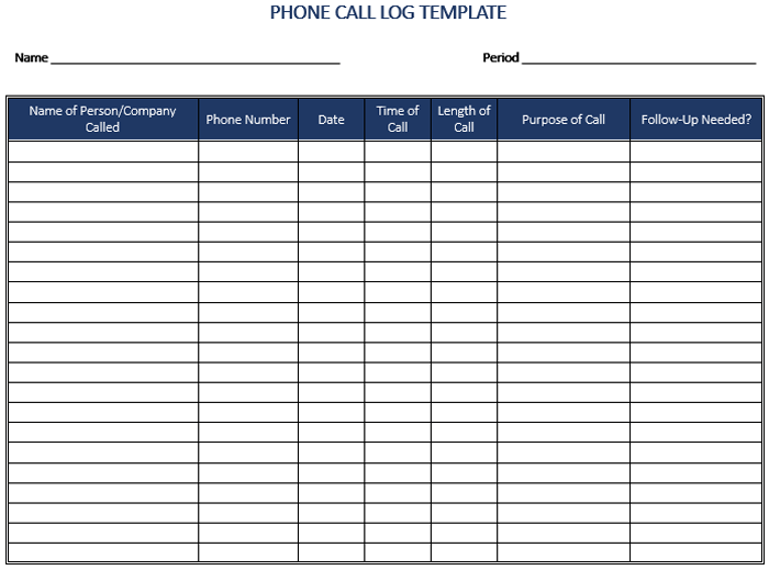 Printable Phone Call Log Template