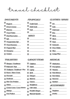 Printable Plane Travel Checklist Template Example