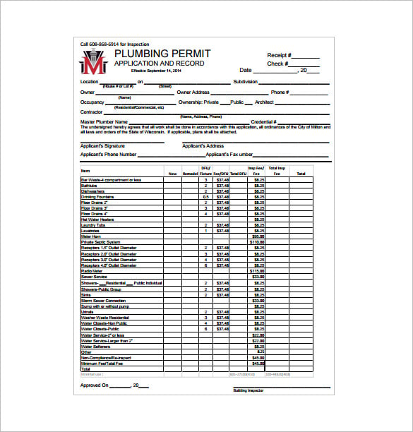 Printable Plumbing Receipt Template Sample