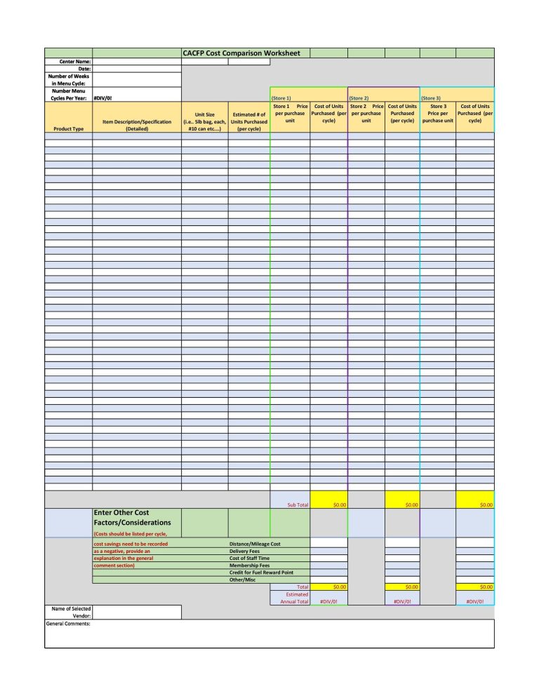 Printable Price Comparison Sheet Template Example | Templateral