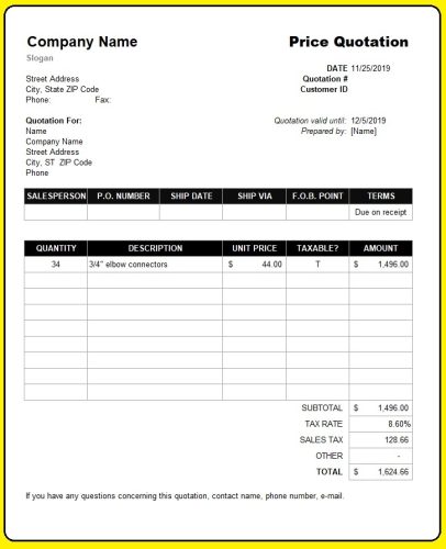 Printable Price Quotation Template | Templateral