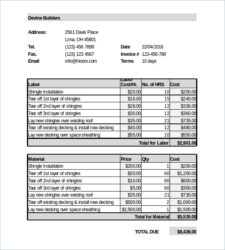 Printable Roof Estimate Template Sample