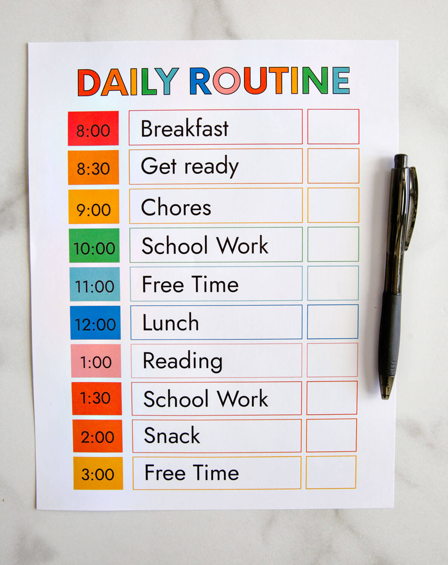 Printable School Daily Schedule Template