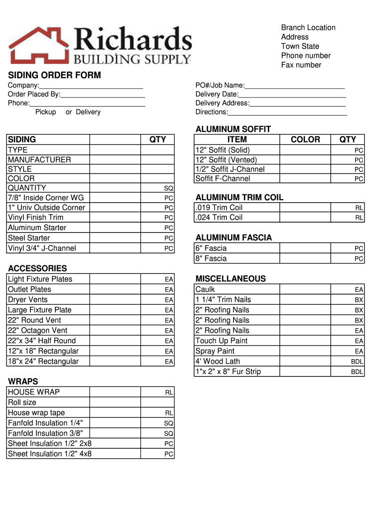 Printable Siding Estimate Template