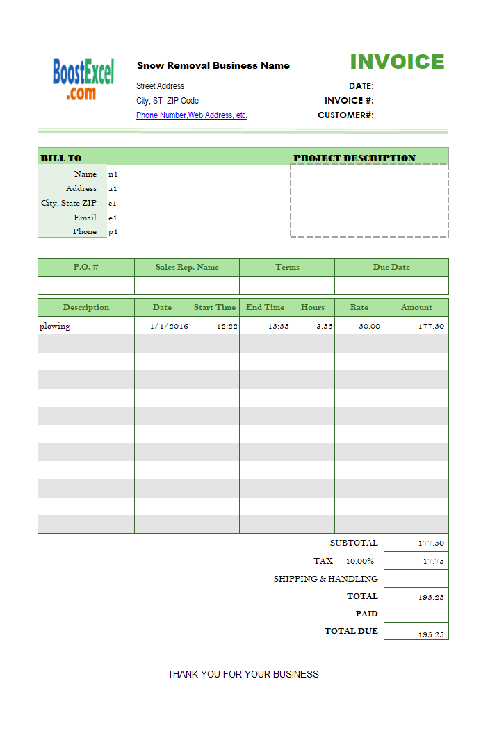 Printable Snow Removal Estimate Template