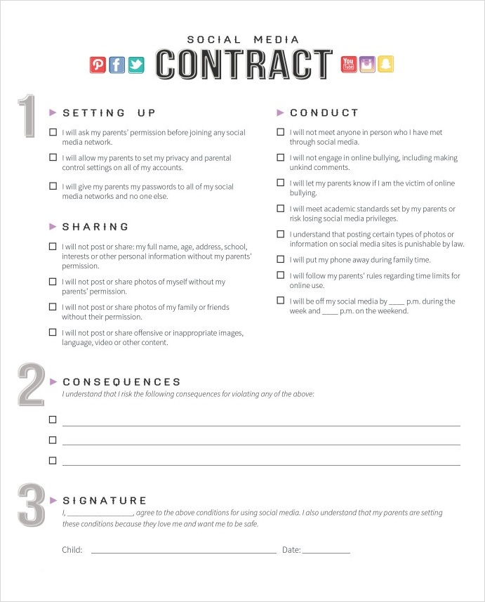 Printable Social Media Contract Template