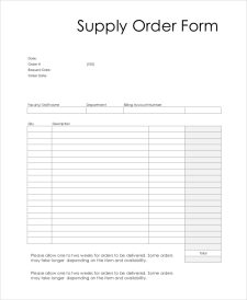 Printable Supply Order Sheet Template