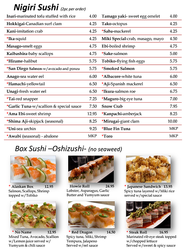 Printable Sushi Menu Template Example