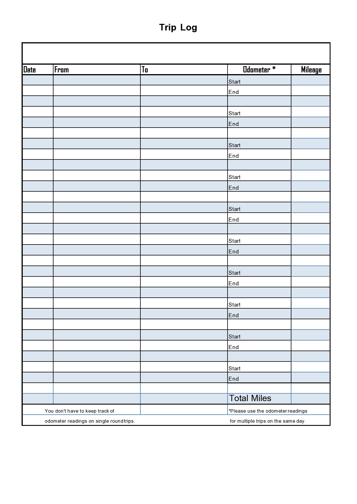 Printable Travel Log Template Example