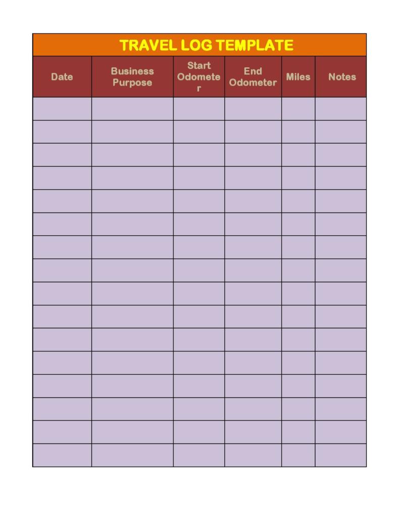 √ Printable Travel Log Template