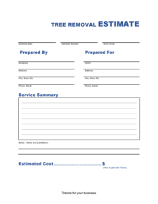 Printable Tree Removal Estimate Template Sample