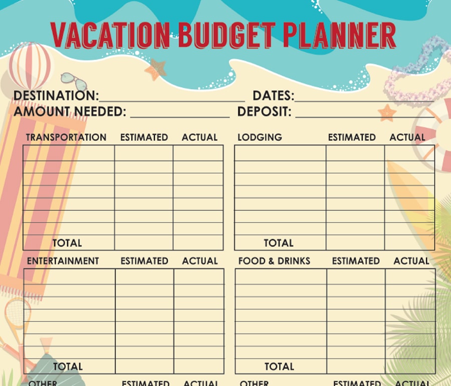 Printable Vacation Cost Planner Template