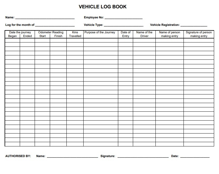 Printable Vehicle Log Book Template Example