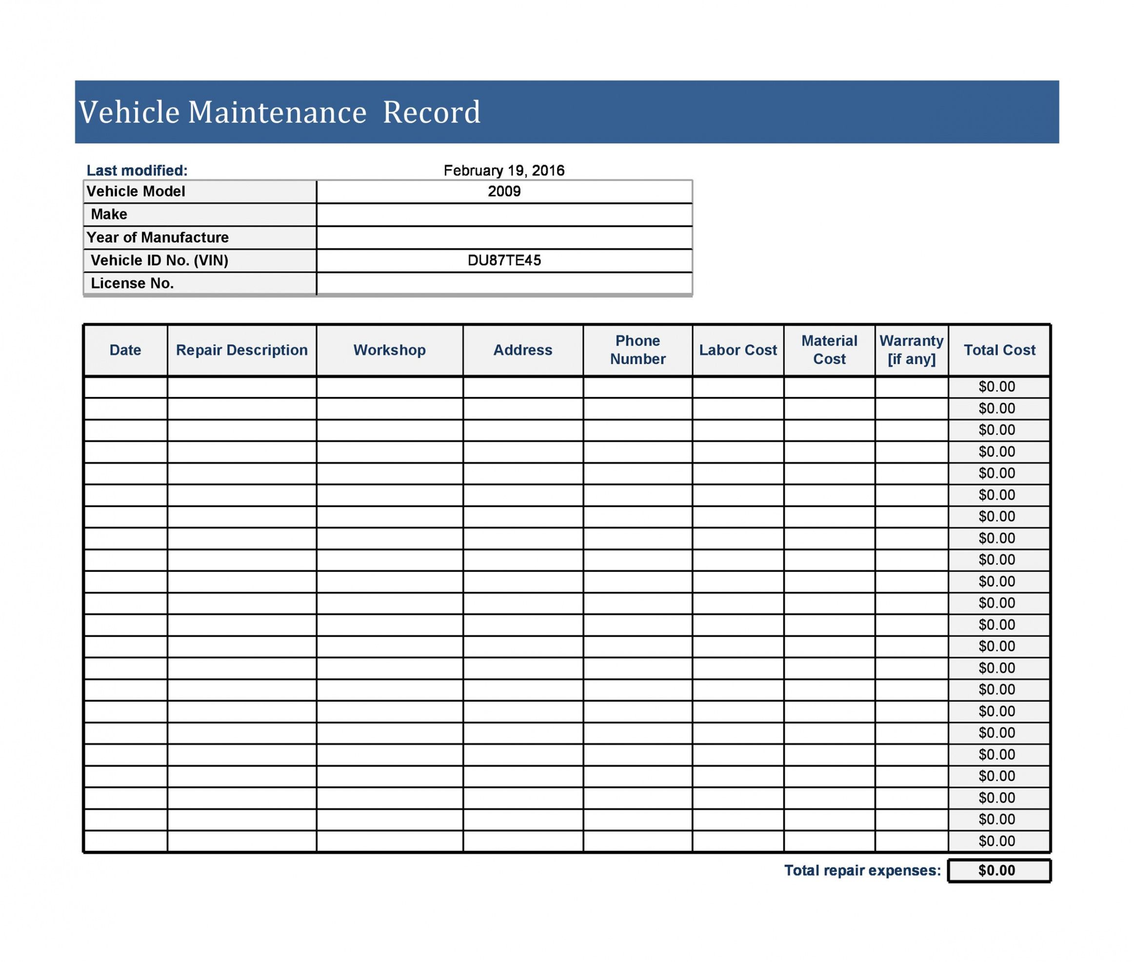 Printable Vehicle Log Book Template Sample